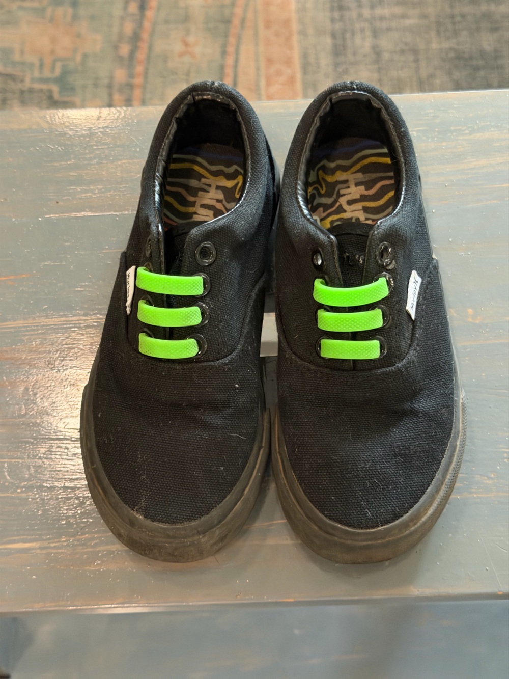 Hurley Kids Black Canvas Sneakers with Neon Green Elastic Tabs
